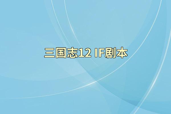 三国志12 IF剧本
